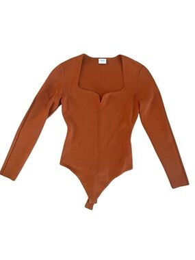 Abercrombie & Fitch Burnt Orange Sweetheart Long Sleeve Trendy Sweater Bodysuit
